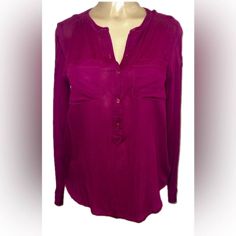 Lucky Brand Purple Hi-Low Popover Blouse Long Sleeve Split Neck Button-Front XS
